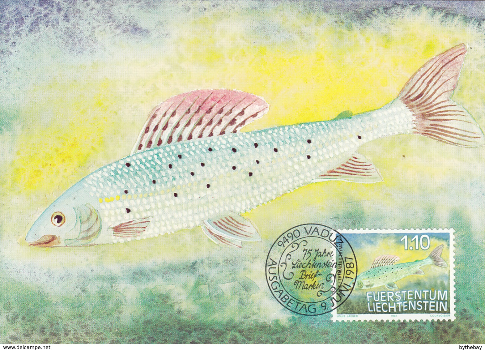 Liechtenstein 1987 Maxicard Scott #867 1.10fr Thymallus Thymallus Grayling Fish - Cartoline Maximum