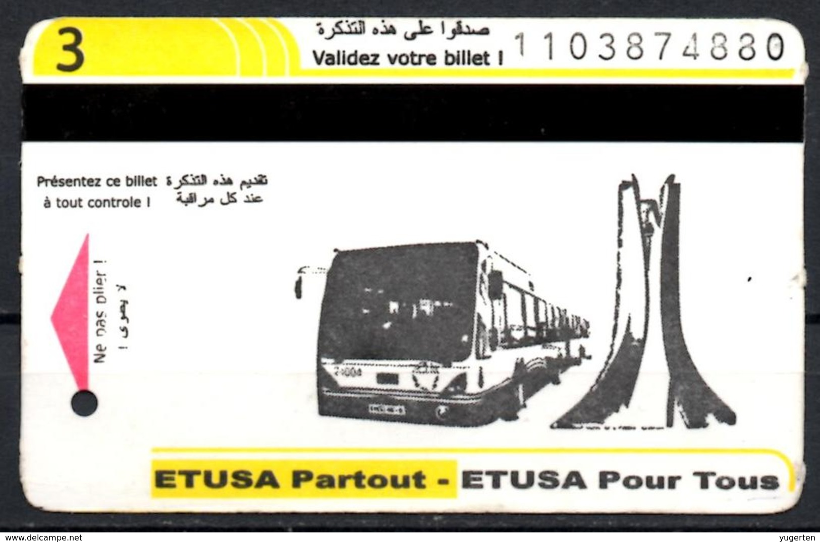 1 Ticket Transport Algeria Bus Algiers Alger - Biglietto Dell'autobus Elections 1 Billete De Autobús 1 Busticket Tickets - Monde