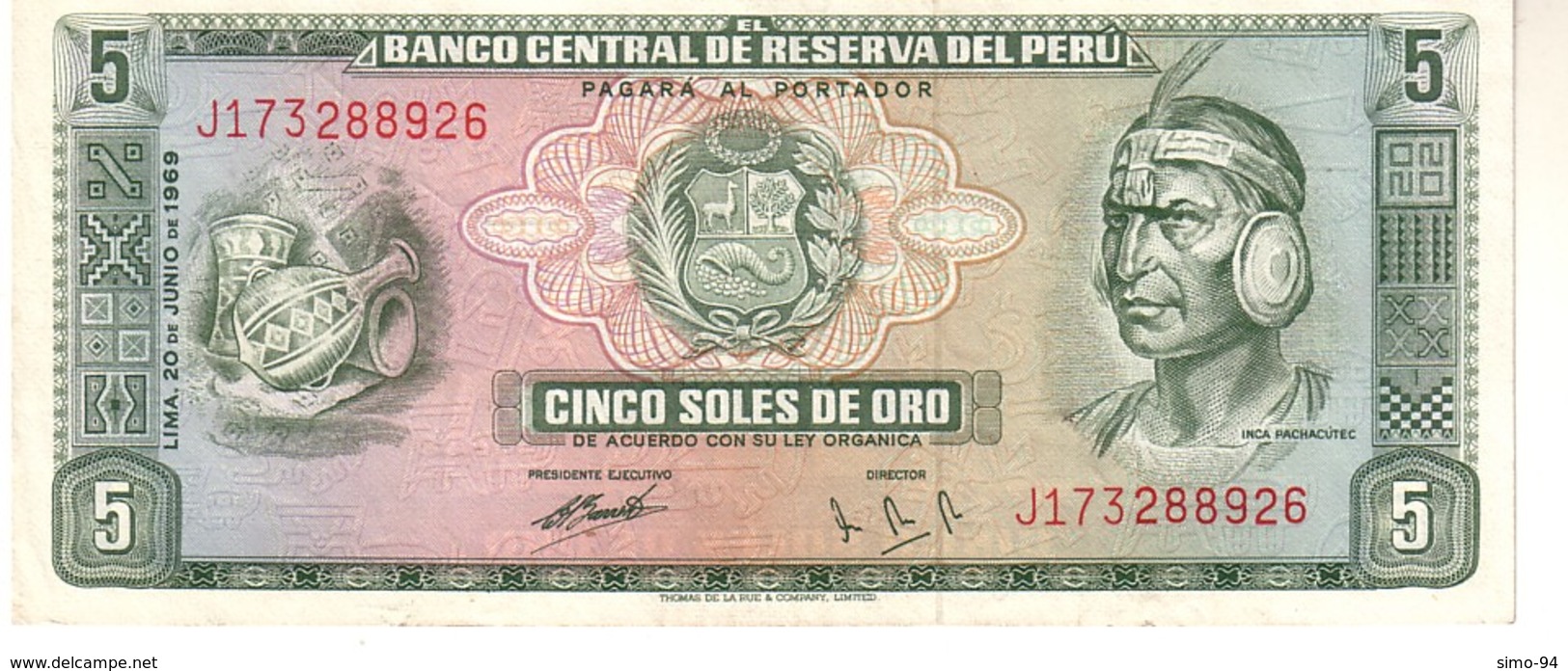 Perù P.99  5 Soles 1969  Unc - Pérou