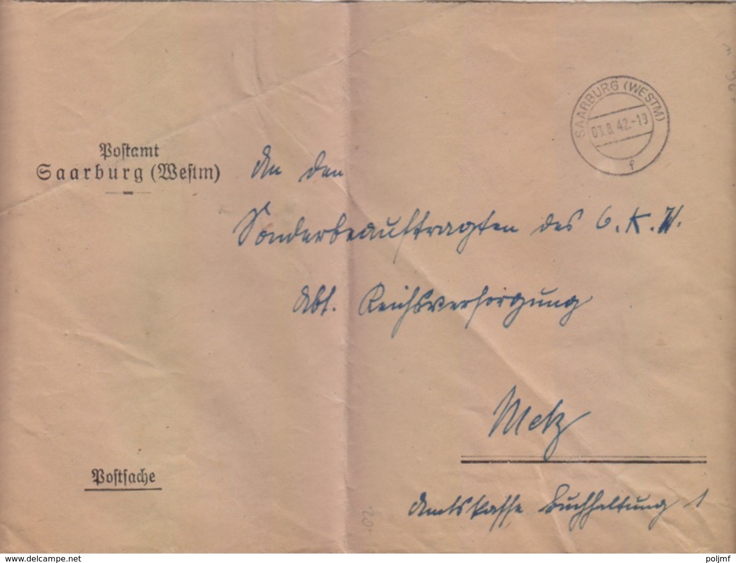 Lettre à Entête De Sarrebourg (T 329 Saarburg Wertm F) En Franchise Le 3/8/42 Pour Metz - Covers & Documents