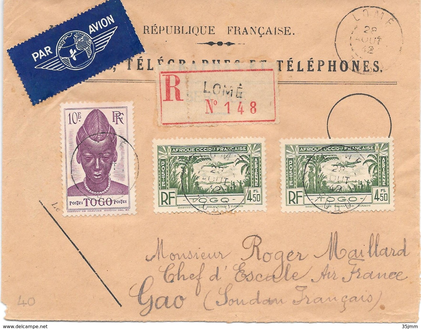Togo Lettre Lomé Pour Le Soudan 1942 - Lettres & Documents