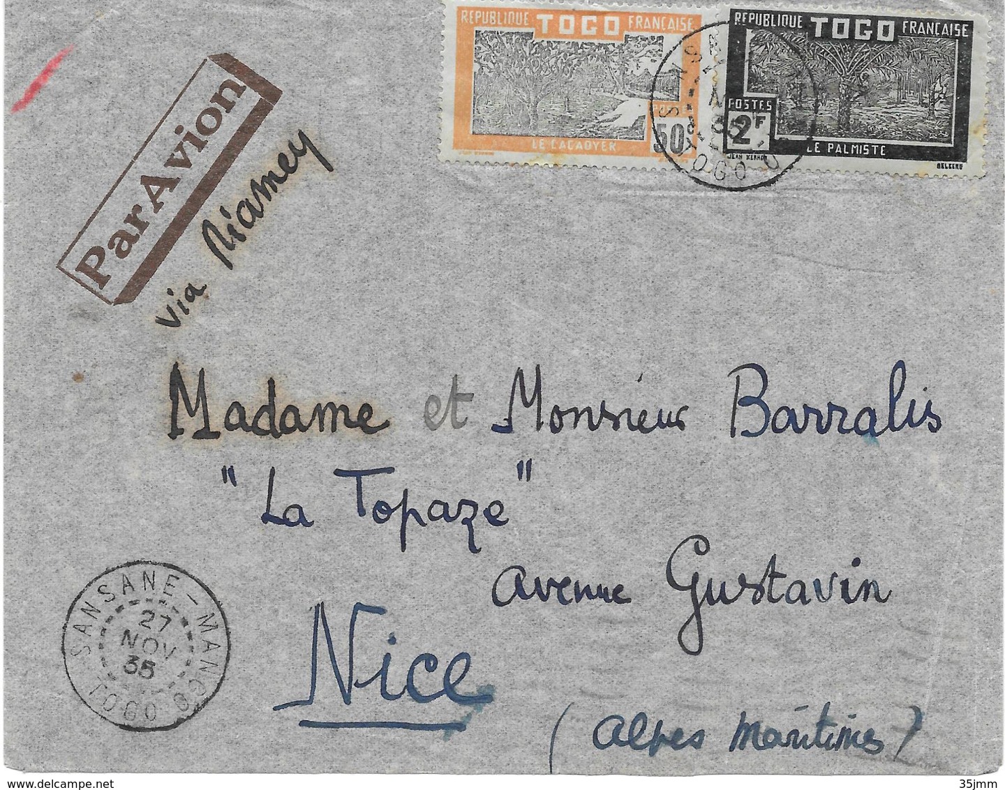 Togo Lettre Sansane-mango 1935 - Lettres & Documents