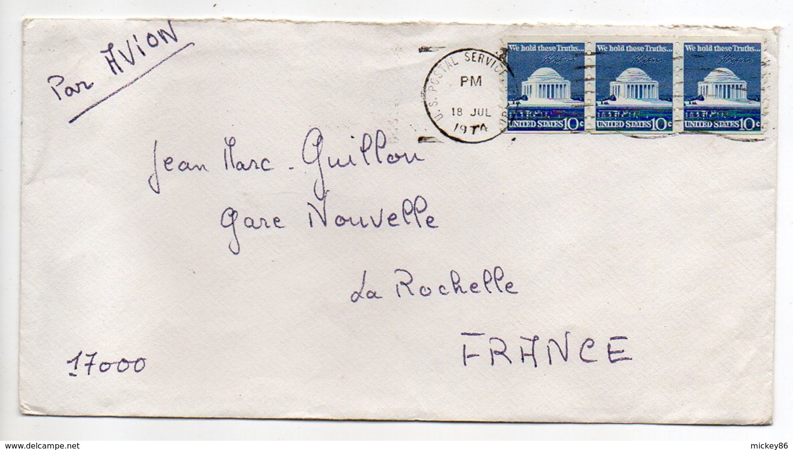 USA -- 1974 -- Lettre  Pour  LA ROCHELLE- 17 --cachet  U.S Postale Service--personnalisée Hotels SHERATON & Motor Inns - Cartas & Documentos