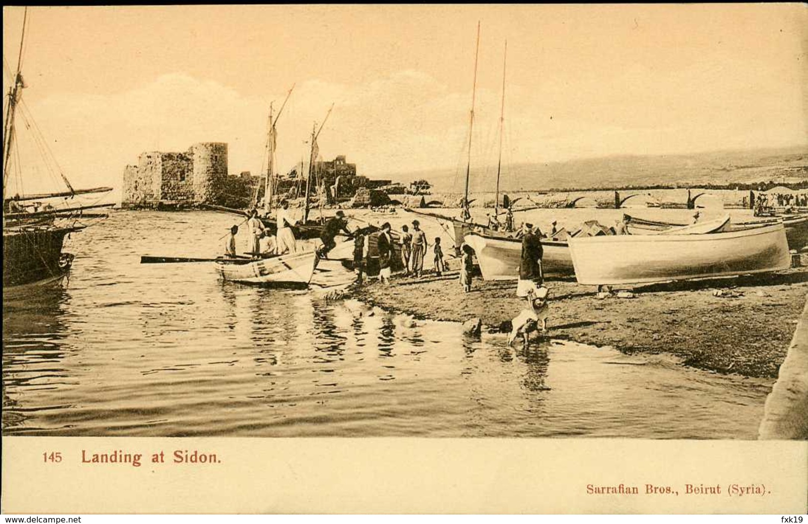 Liban Lebanon ~ LANDING AT SIDON ~ Sarrafian Postcard 13959 - Libano