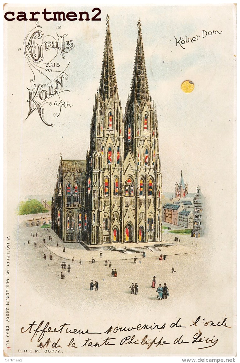 GRUSS AUS KÖLN CARTE LUMINEUSE SYSTEME HOLD-TO-LIGHT DIE-CUT CONTRE LA LUMIERE LITHOGRAPHIE 1900 DEUTSCHLAND - Koeln