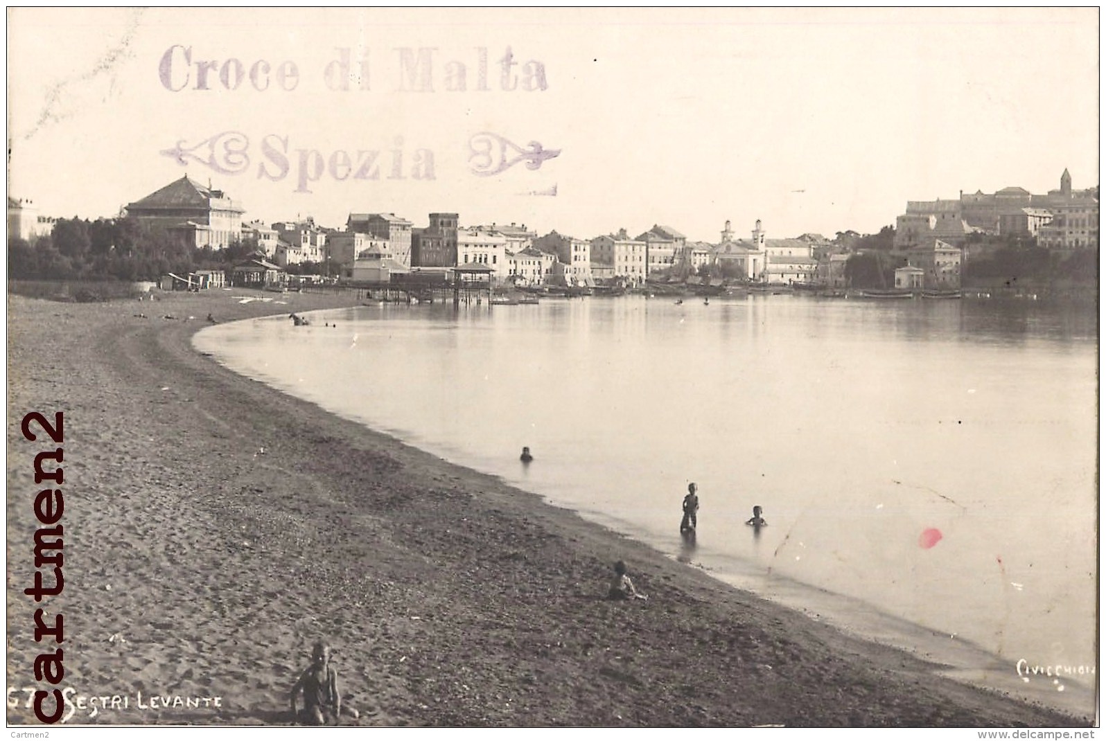 CARTE PHOTO : SESTRI LEVANTE SPIAGGA CROCE DI MALTA SPEZIA CACHET ITALIA - Autres & Non Classés