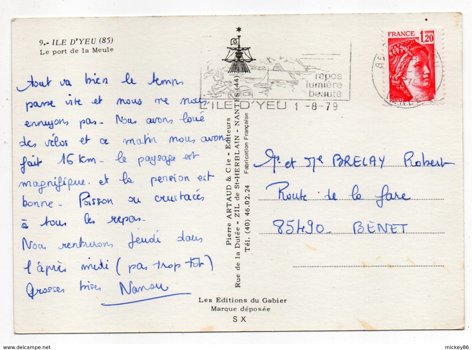 ILE D'YEU --1979-- Le Port De LA MEULE   --  Cachet  Ile D'YEU --85 - Ile D'Yeu