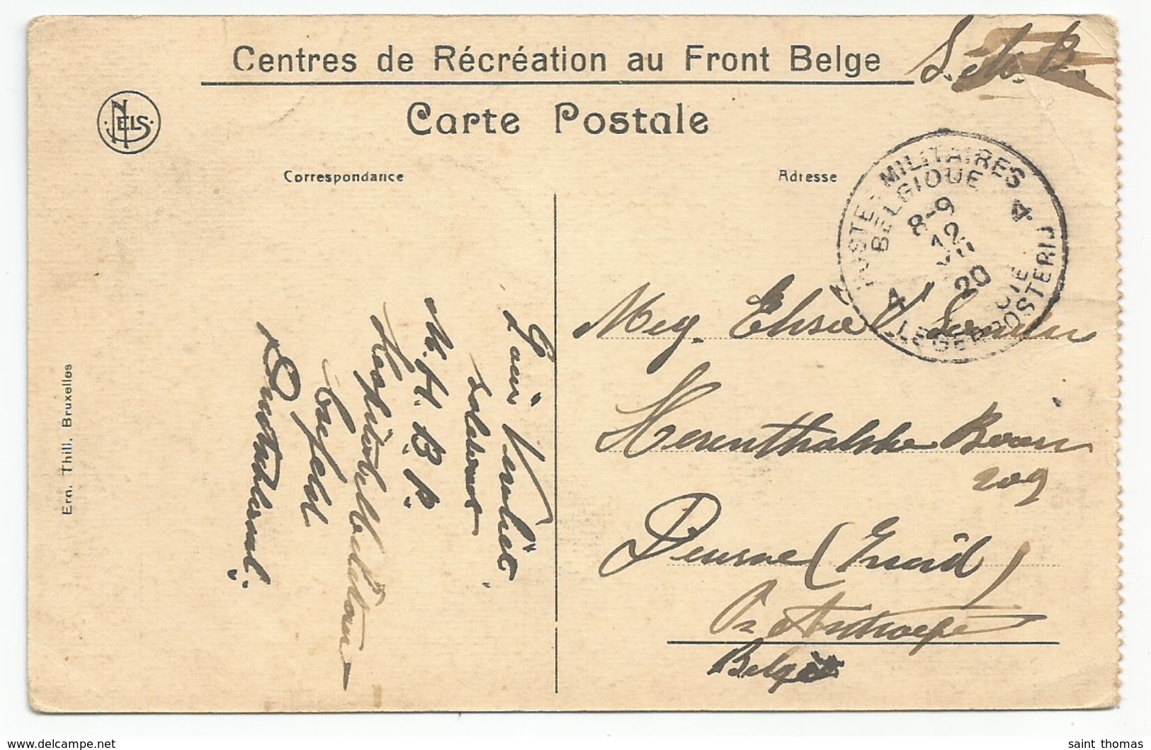 Belgique Belgie Allemagne Carte Postale 1920 Armée D'Occupation Belge Centre De Récréation Crefeld - OC38/54 Occupation Belge En Allemagne