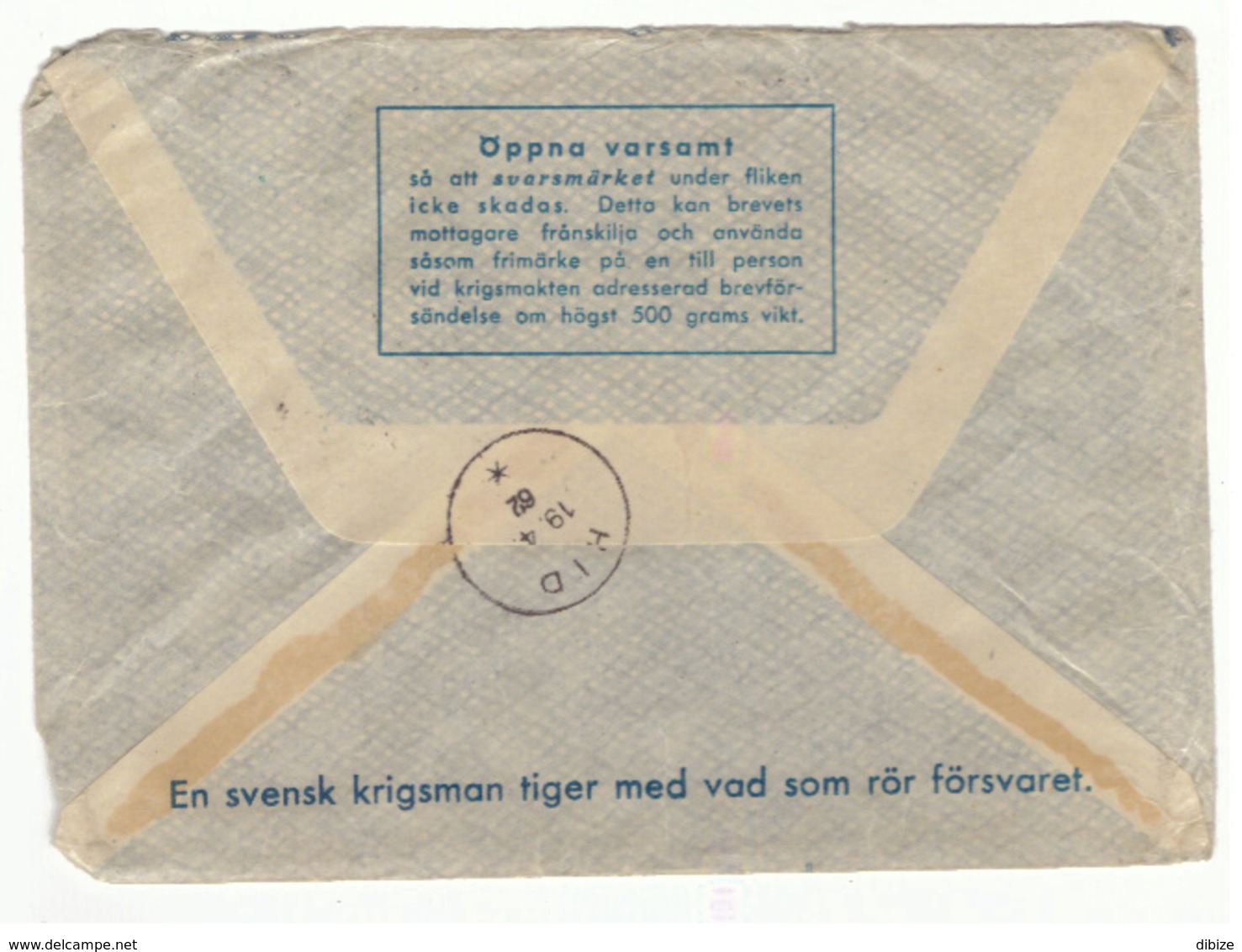 Miltärbrev. Avgiftsfritt.  Fältpost. Sverige 1962. Enveloppe En Franchise Militaire. Suède. - Militaires