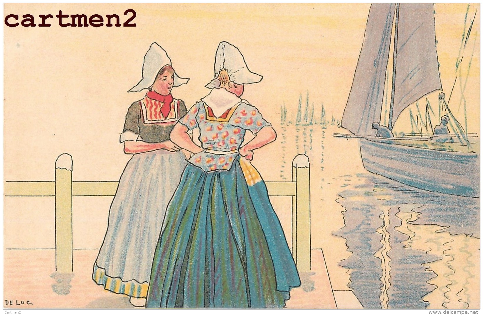 SERIE DE 3 CPA : ILLUSTRATEUR DE LUC NEDERLAND VOLENDAM PAYS-BAS HOLLAND FOLKLORE COSTUME - Andere & Zonder Classificatie