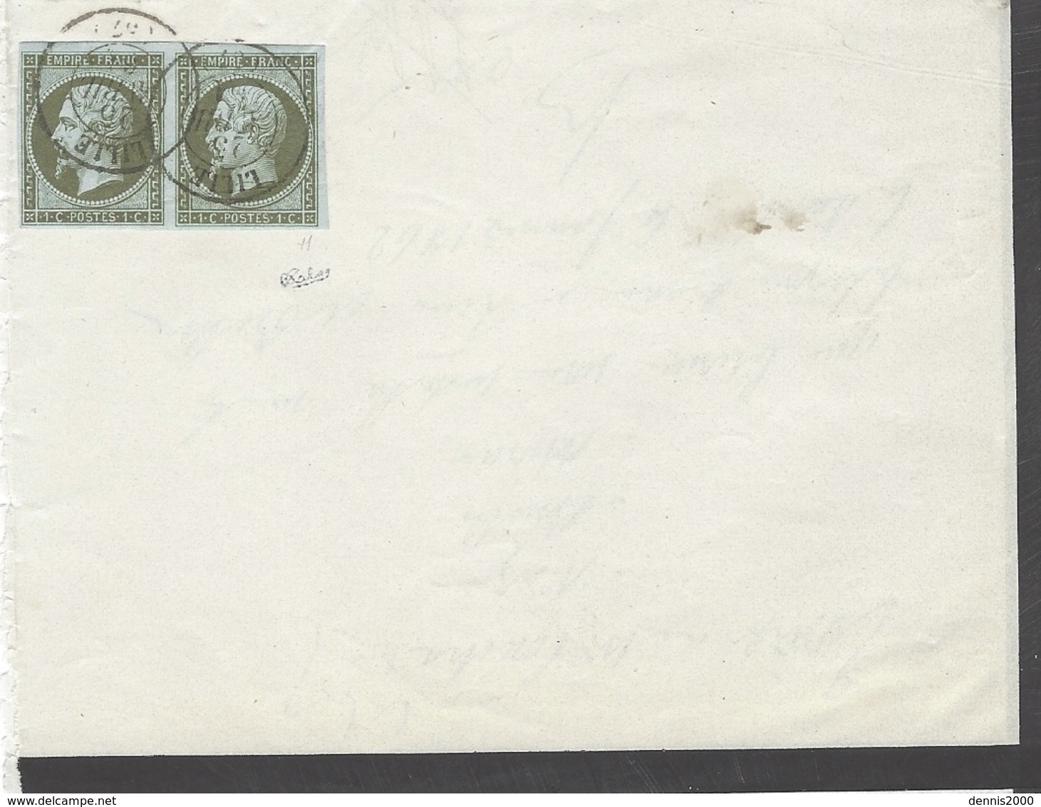 1862- Grand Format ( Demi-lettre ) Affr. Super Paire N° 11 Oblit. Cad T 15 De LILLE ( Nord ) - 1849-1876: Période Classique