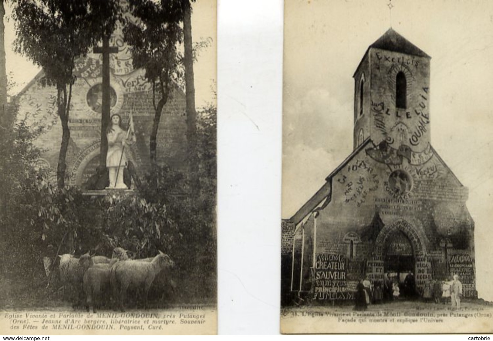 61 LOT De 2 Cartes L'Église Vivante Et Parlante De MÉNIL-GONDOUIN - Façade Animée + Jeanne D'Arc - Animée, Moutons - Autres & Non Classés