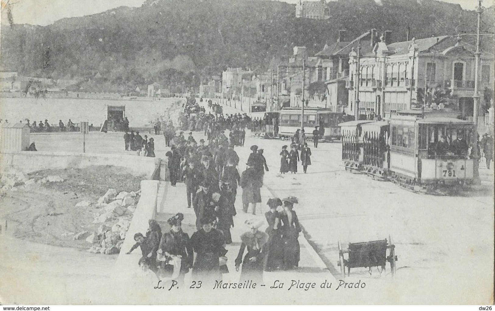 Marseille - La Plage Du Prado, Tramway - Carte L.P. N° 23 Dos Simple - Castellane, Prado, Menpenti, Rouet