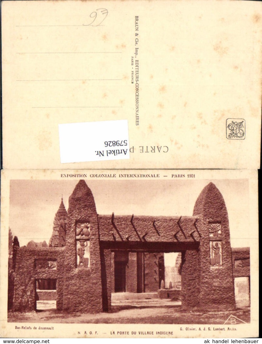 579826,Exposition Coloniale Internationale Paris 1931 Ausstellung La Porte Du Village - Ausstellungen