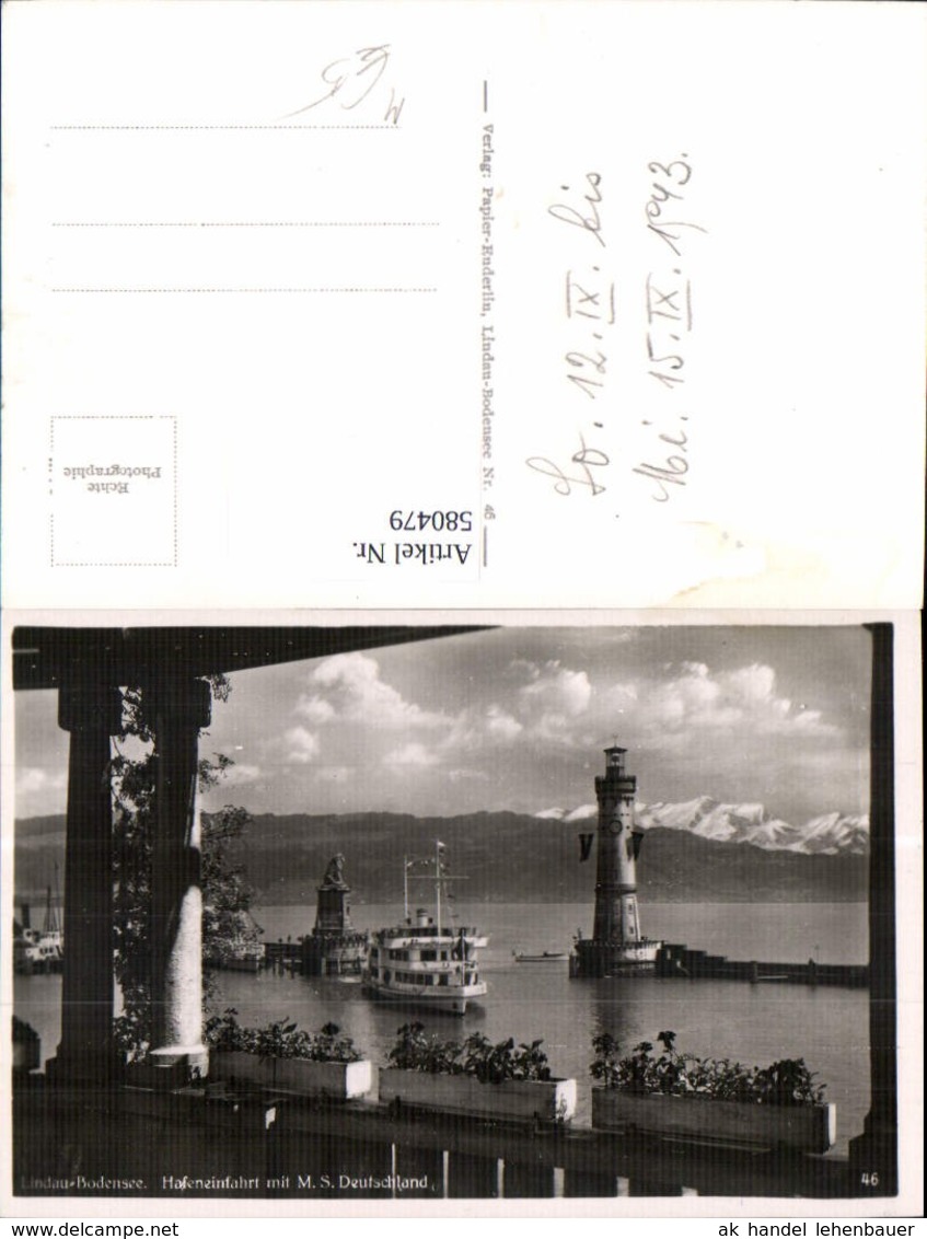 580479,Foto Ak Leuchtturm Lindau Bodensee Hafeneinfahrt M. M.S. Deutschland Schiff Da - Leuchttürme