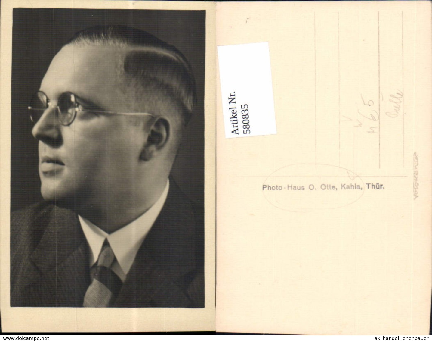 580835,Mann M. Brille Portrait Pub Photo-Haus O. Otte Kahla - Hommes