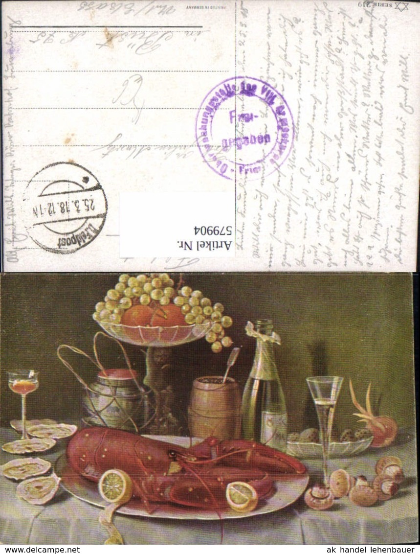 579904,K&uuml;nstler Ak Hummer Champagner Austern Stillleben Essen - Recipes (cooking)