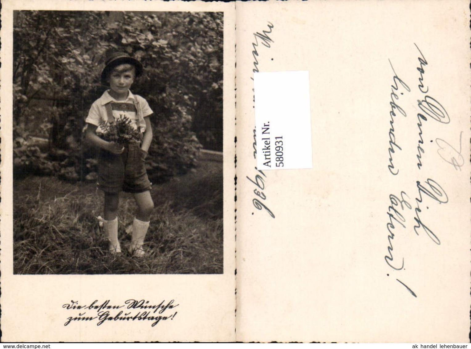 580931,Kind Bub Junge I. Tracht Lederhose Hut Geburtstag Wien 1936 - Sonstige & Ohne Zuordnung