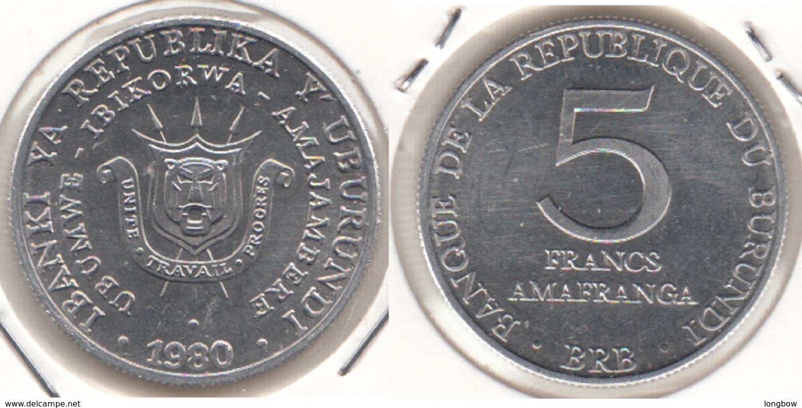 Burundi 5 Francs 1980 KM#20 - Used - Burundi