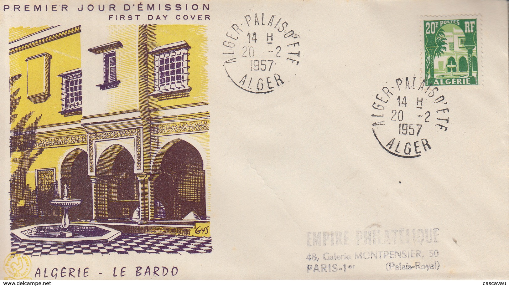 Enveloppe  FDC 1er  Jour  ALGERIE   Cour  Mauresque  Musée  Du  BARDO  ALGER   1957 - FDC