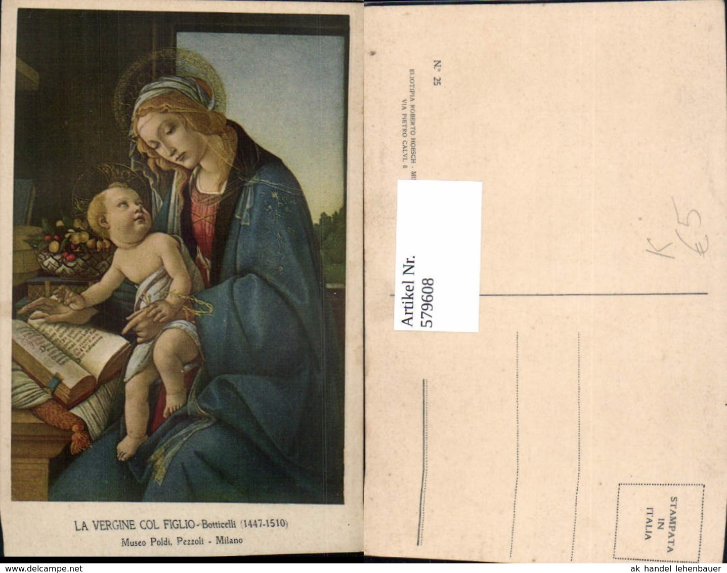 579608,K&uuml;nstler Ak Botticelli La Vergine Col Figlio Jungfrau M. Kind Religion - Sonstige & Ohne Zuordnung