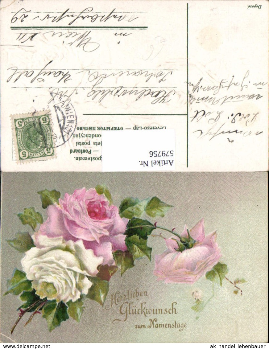 579756,Pr&auml;ge Lithographie Namenstag Rosen Blumen - Sonstige & Ohne Zuordnung