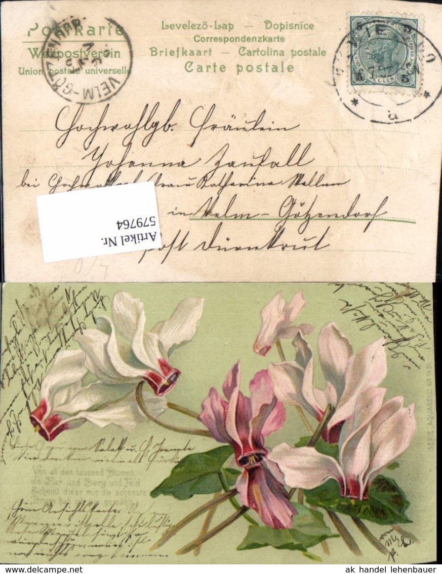 579764,Pr&auml;ge Lithographie Blumen - Unclassified