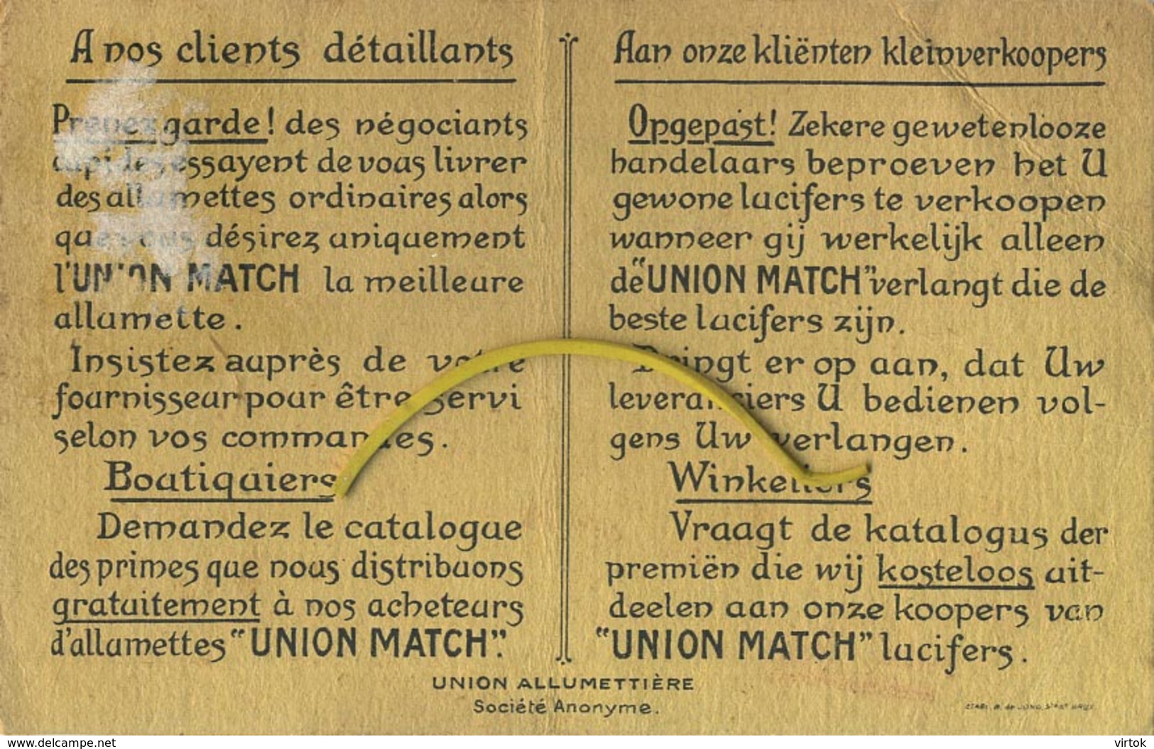 Bruxelles - Brussel : Union Allumettière   MATCH ( 2 Scan )  Lucifers - Bruxelles-ville