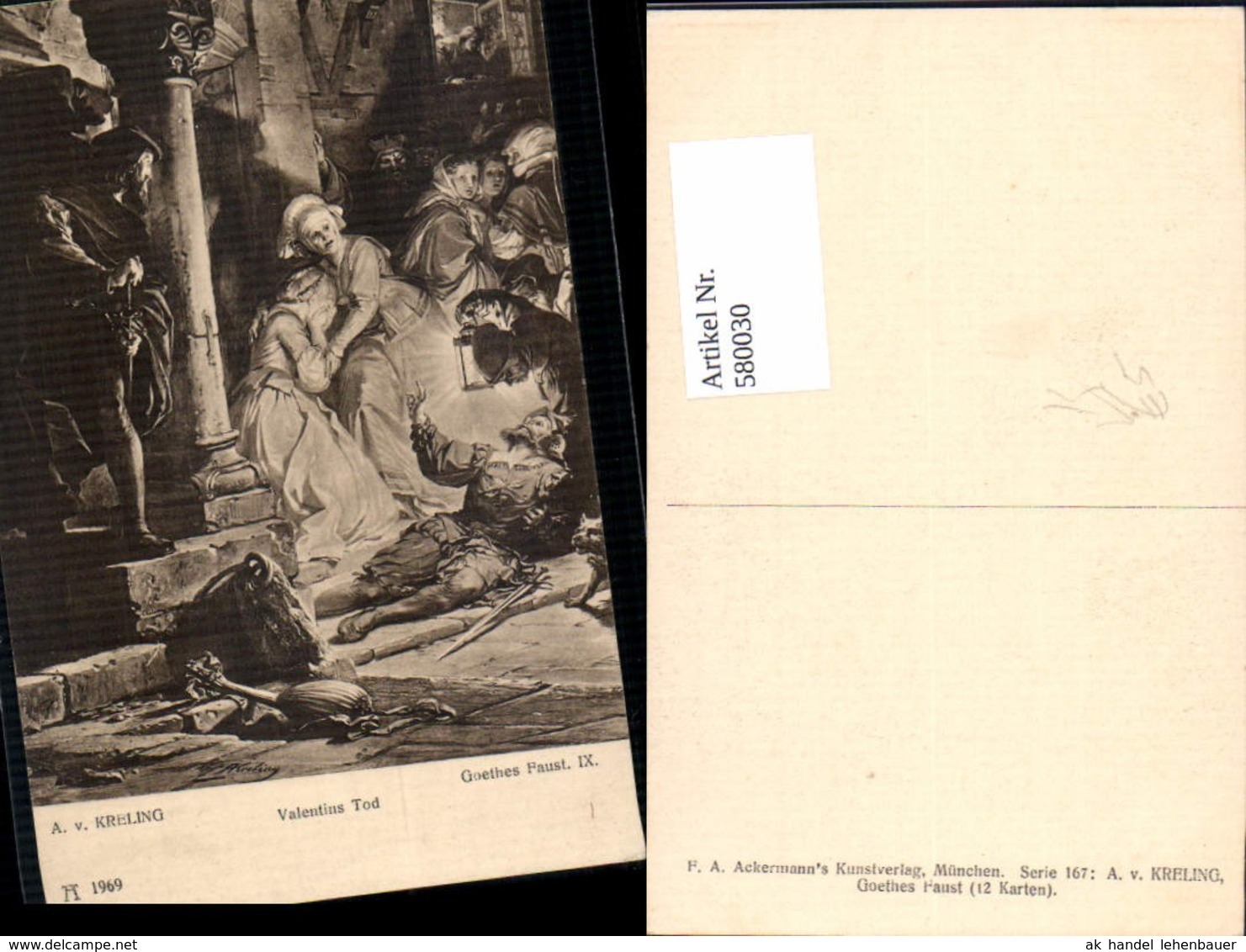 580030,K&uuml;nstler Ak A. V. Kreling Theaterszene Goethe Faust Valentins Tod Pub F. A. Ac - Ohne Zuordnung