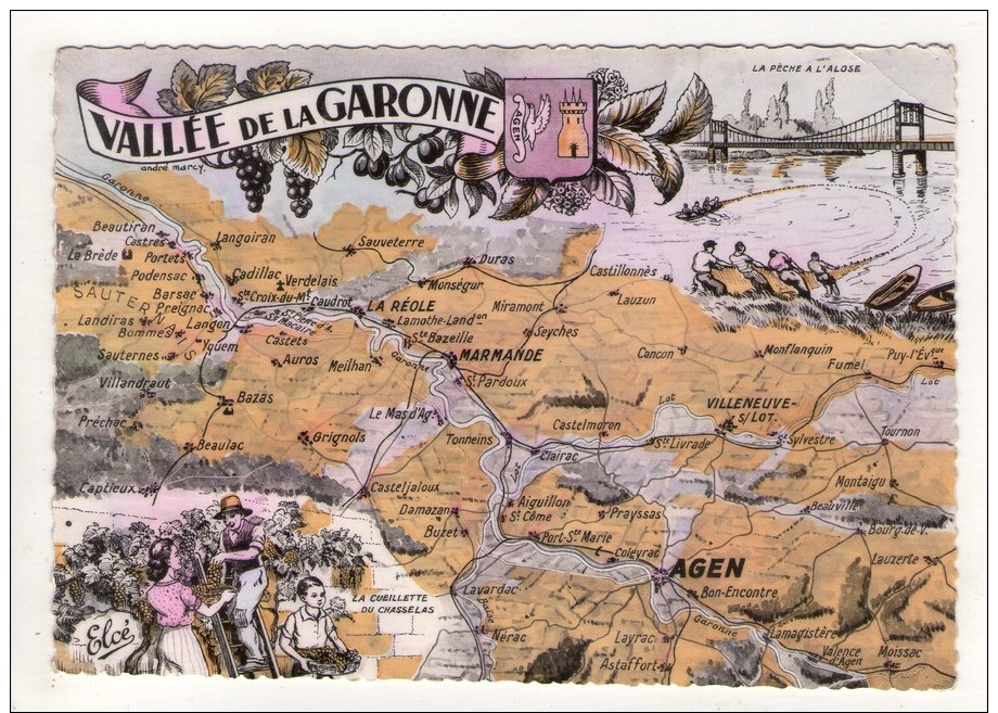 CP 10*15-PT1325-VALLEE DE LA GARONNE MULTIVUES - Cartes Géographiques