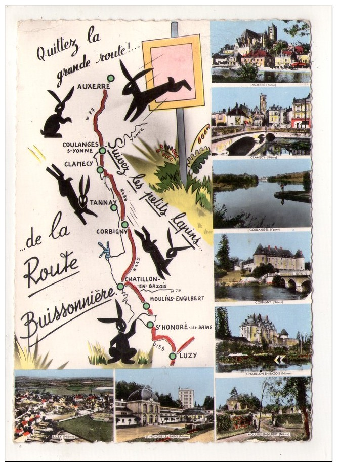 CP 10*15-PT1335-MULTIVUES QUITTEZ LA GRANDEROUTE SUIVEZ LES PETITS LAPINS DE LA ROUTE BUISSONNIERE 1961 - Cartes Géographiques