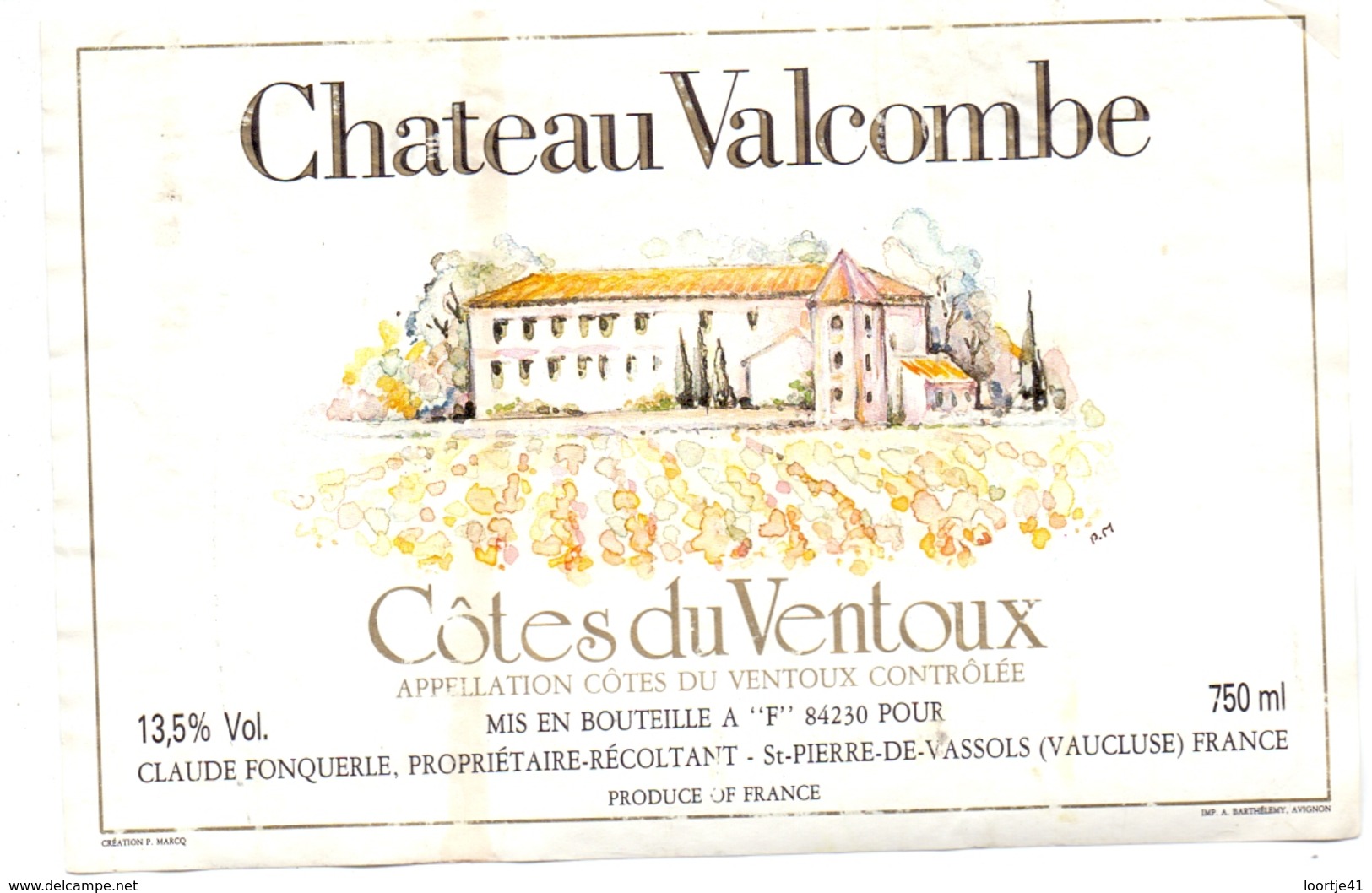 Etiket Etiquette - Vin - Wijn - Cotes Du Ventoux - Chateau Valcombe - Côtes Du Ventoux