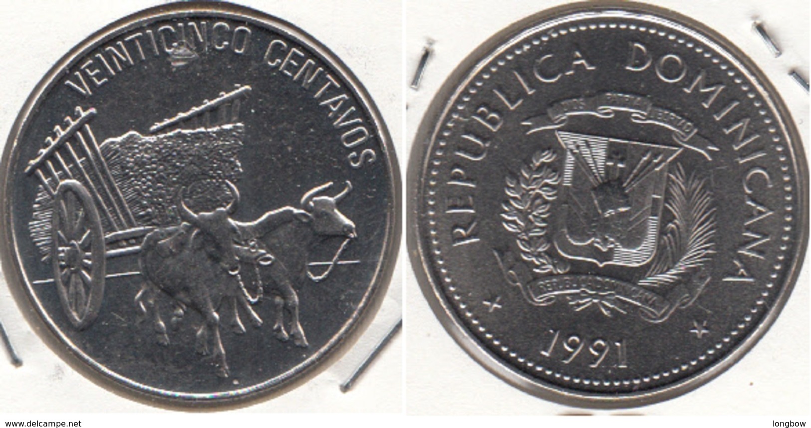 Dominican Republic 25 Centavos 1991 Km#71.1 - Used - Dominicaanse Republiek