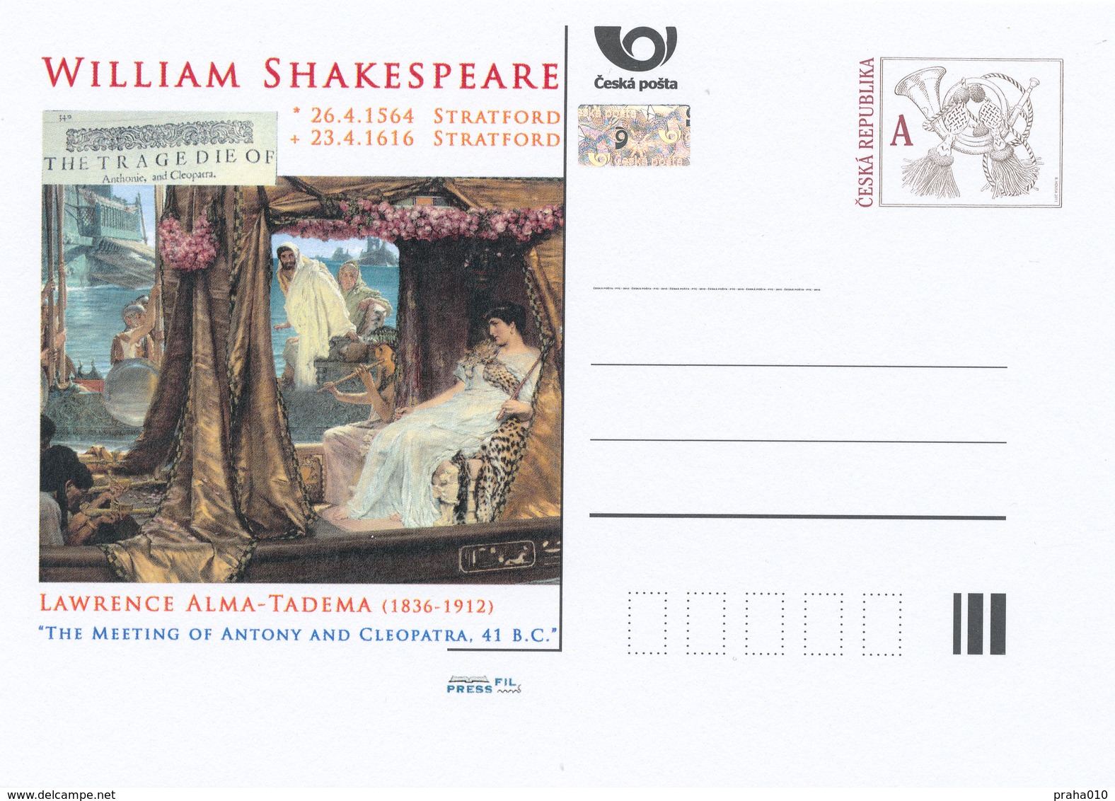 Rep. Ceca / Cart. Postali (Pre2016/10) William Shakespeare (1564-1616); L. Alma-Tadema: "Incontro Di Antonio E Cleopatra - Other & Unclassified