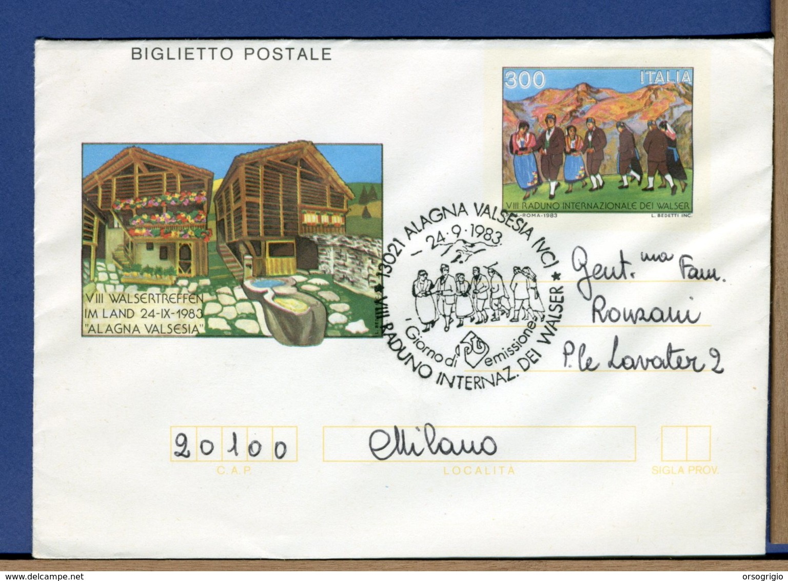 ITALIA - Biglietto Postale -  1985  -  ALAGNA  WALSER - Entero Postal