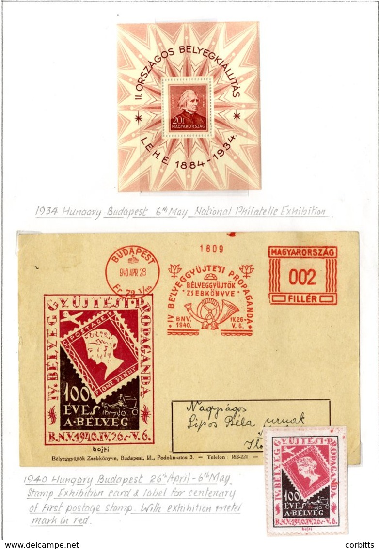 PHILATELIC EXHIBITIONS Collection Of Labels Mounted Up On Leaves In Protectors Mainly European Pre-WWII, A Few USA, Also - Other & Unclassified
