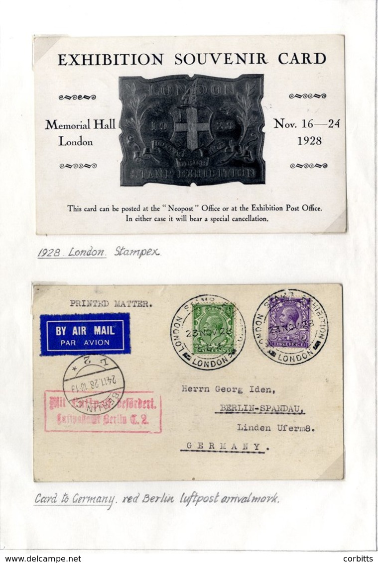 PHILATELIC EXHIBITIONS 1934 APEX Labels (6) + Cards (4), Souvenir Pigeongram (3), Bronze Medal, Catalogue Also 1928 Exhi - Autres & Non Classés