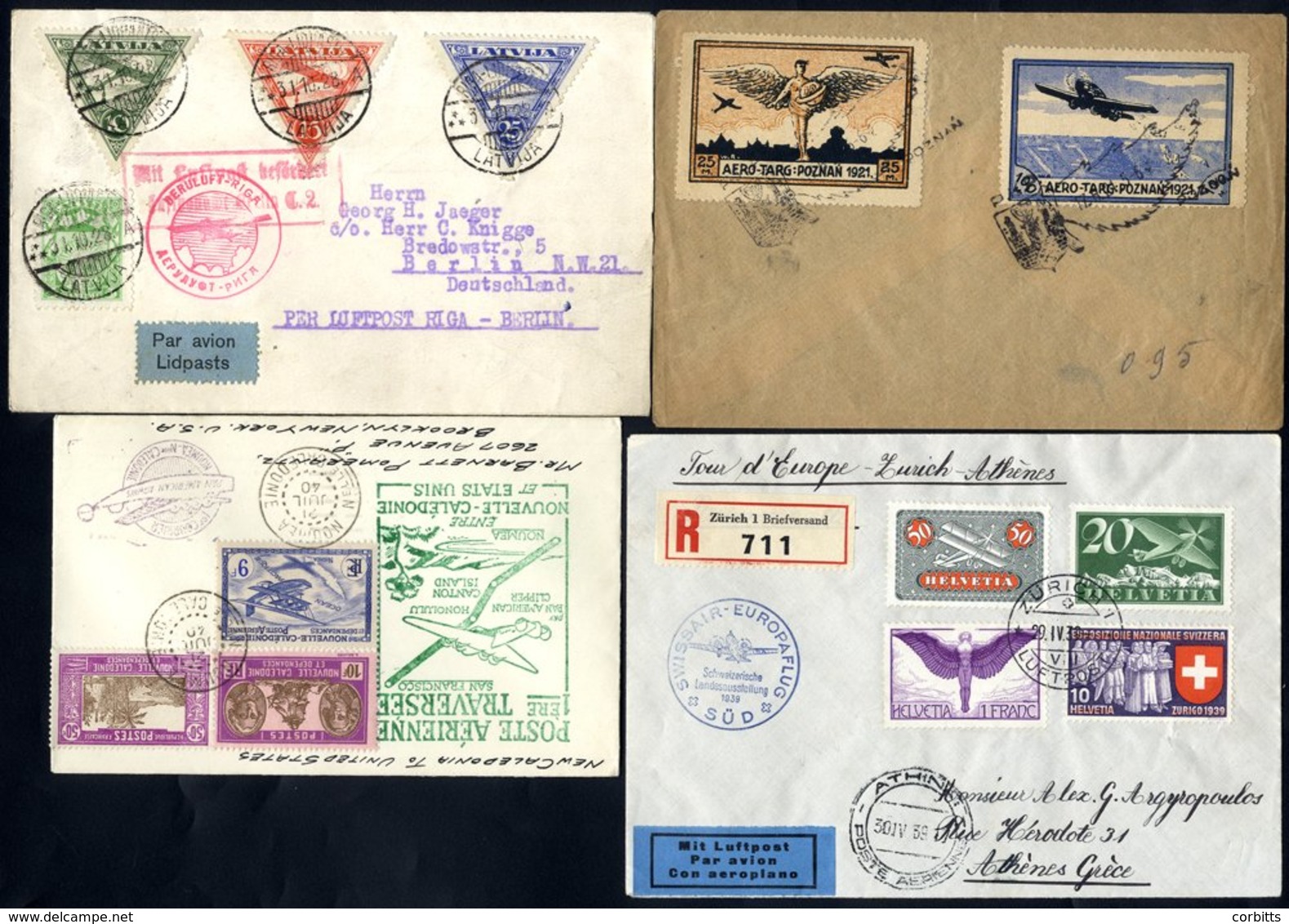 FOREIGN First Flights, Airmails, Zeppelins Etc. 1921-81 Incl. Poland 1921 Aero Targ Poster Stamps (2) On An Unaddressed  - Other & Unclassified