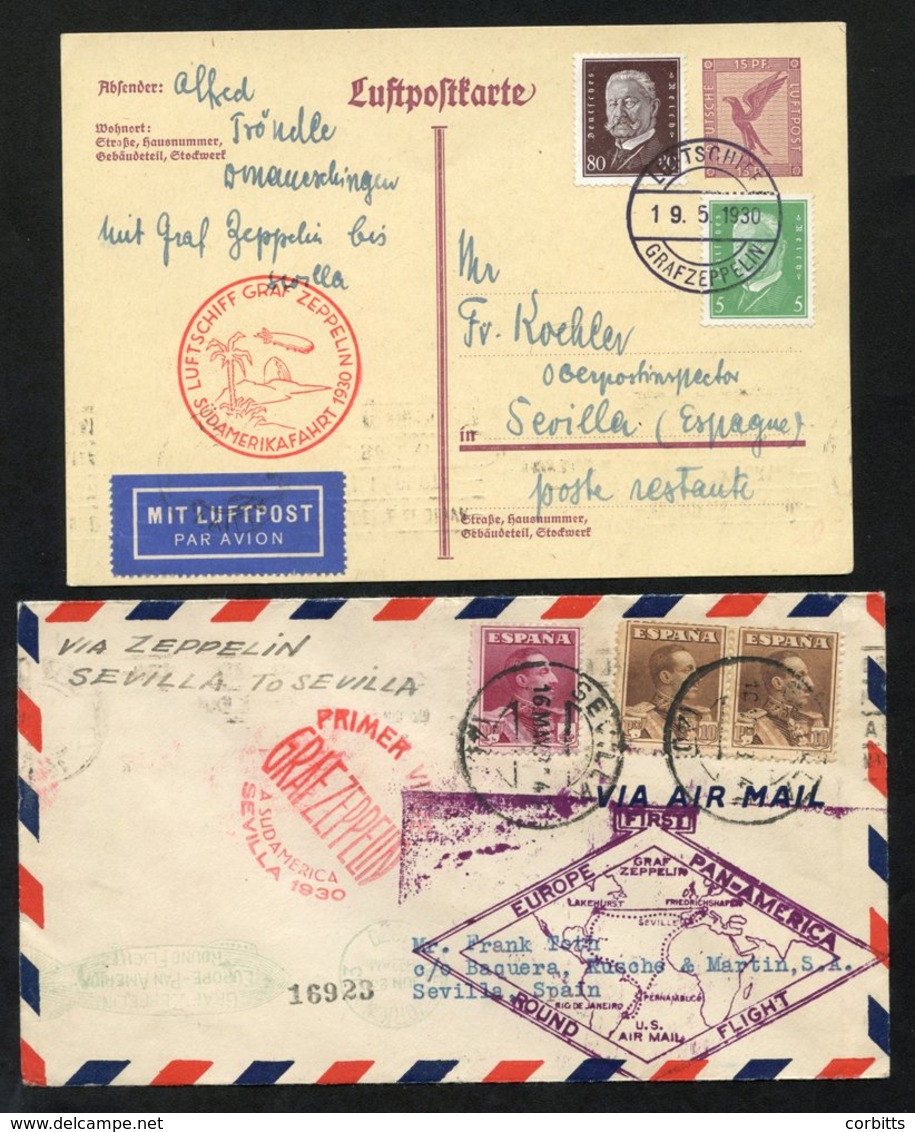 1930 South America Flight Seville - Seville (round Trip) With Special Flight Cachet In Red For Spanish Mail Plus Ero Pan - Autres & Non Classés