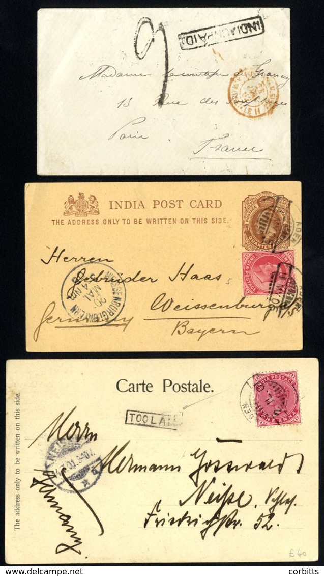 1882-1936 Covers Or Cards (9), One Pre-stamp With India Unpaid H/stamp, Cancel Of ADEN POINT 8.DEC.82, Others All Either - Other & Unclassified