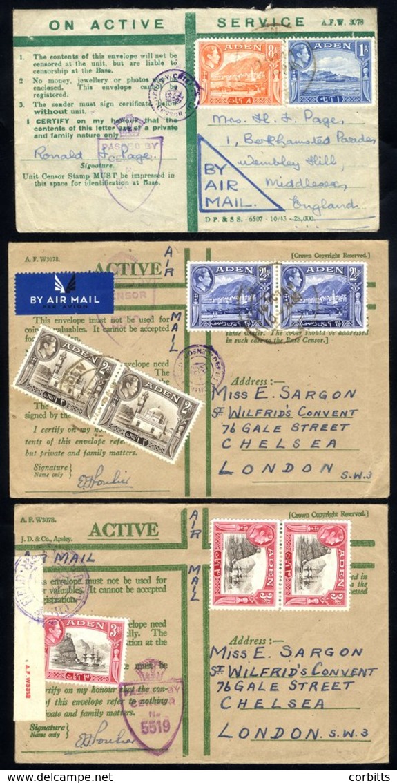 1944 'Active Service' Envelopes (7), Six To England, One To Palestine, Eight Have 9a Postage, One Is A Double Weight Wit - Other & Unclassified