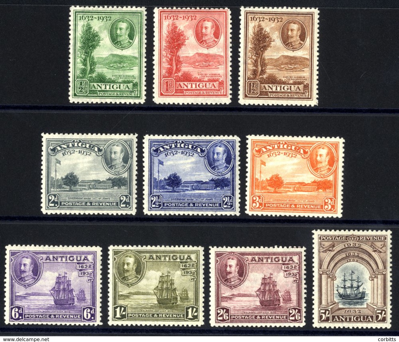 1932 Tercentenary Set, Fine M (2d Diagonal Crease), SG.81/90. (10) Cat. £225 - Other & Unclassified