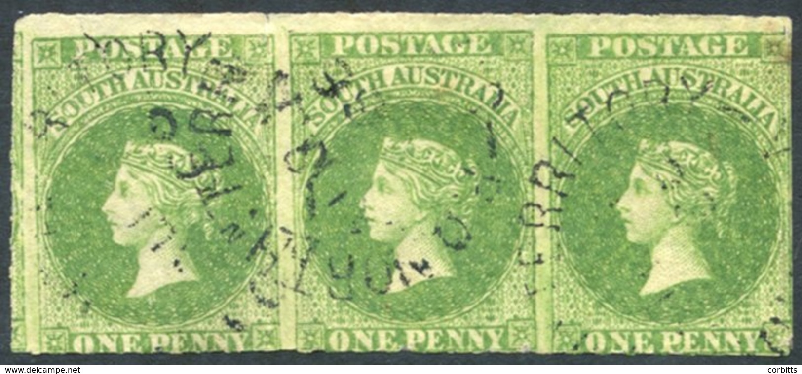 1860-69 Second Roulette, 1d Bright Yellow-green Strip Of Three Clearly Showing Roulettes, Lightly Cancelled By 'P.O. NOR - Other & Unclassified