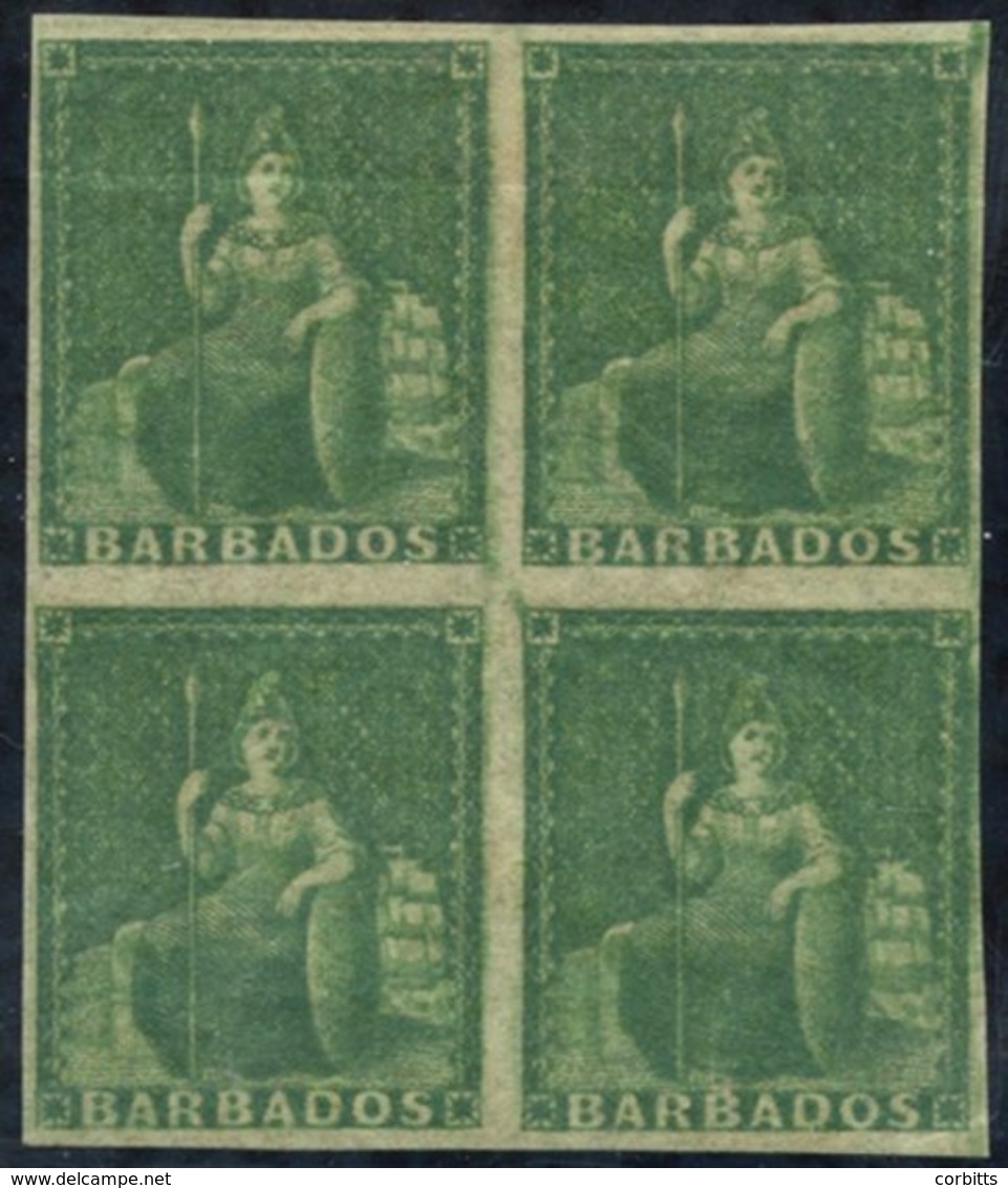 1861-70 ½d Grass-green Block Of Four, Variety Imperforate, Close To Good Margins, Unused With Large Part O.g (a Little B - Other & Unclassified