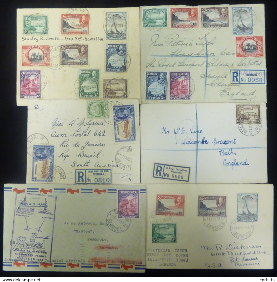 1930's-40's (mainly) Covers Or Cards (22) Registered, Airmails, A Taxed Card To England, And A ½d Printed Matter Rate Co - Autres & Non Classés