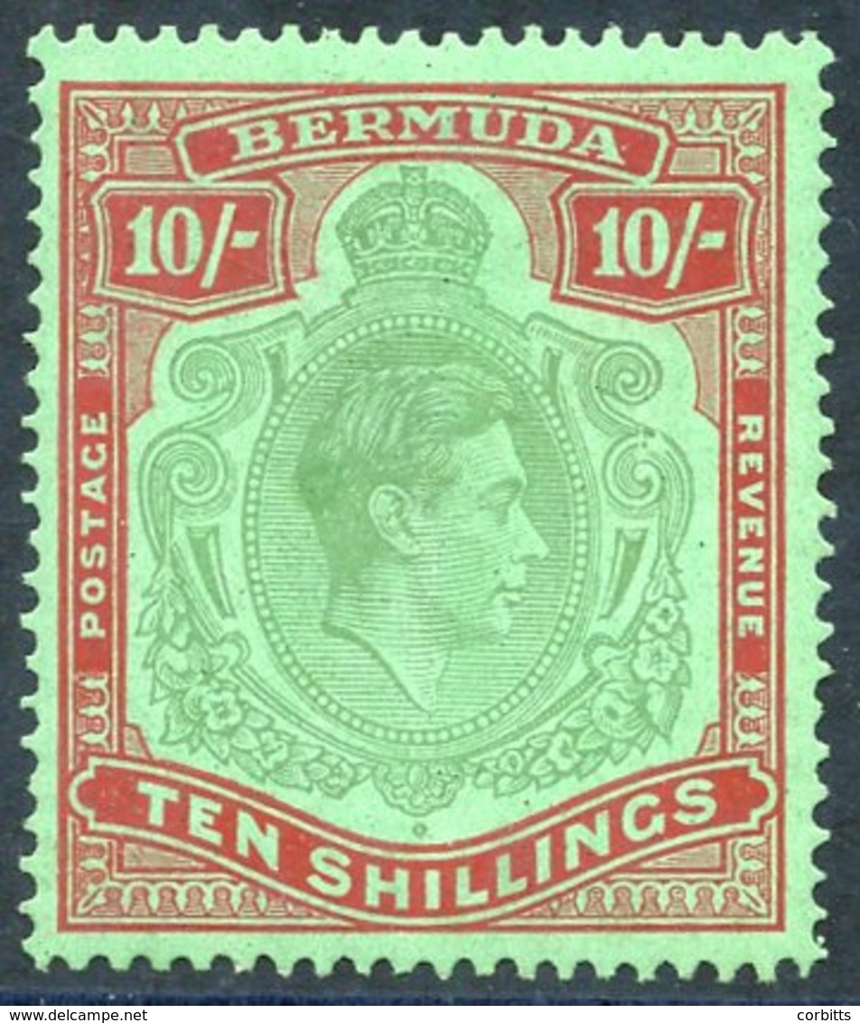 1938 10s Yellowish Green & Deep Carmine-red/green Showing 'broken Lower Right Scroll' HPF 60B, Fine M, SG.119be. Cat. £2 - Autres & Non Classés