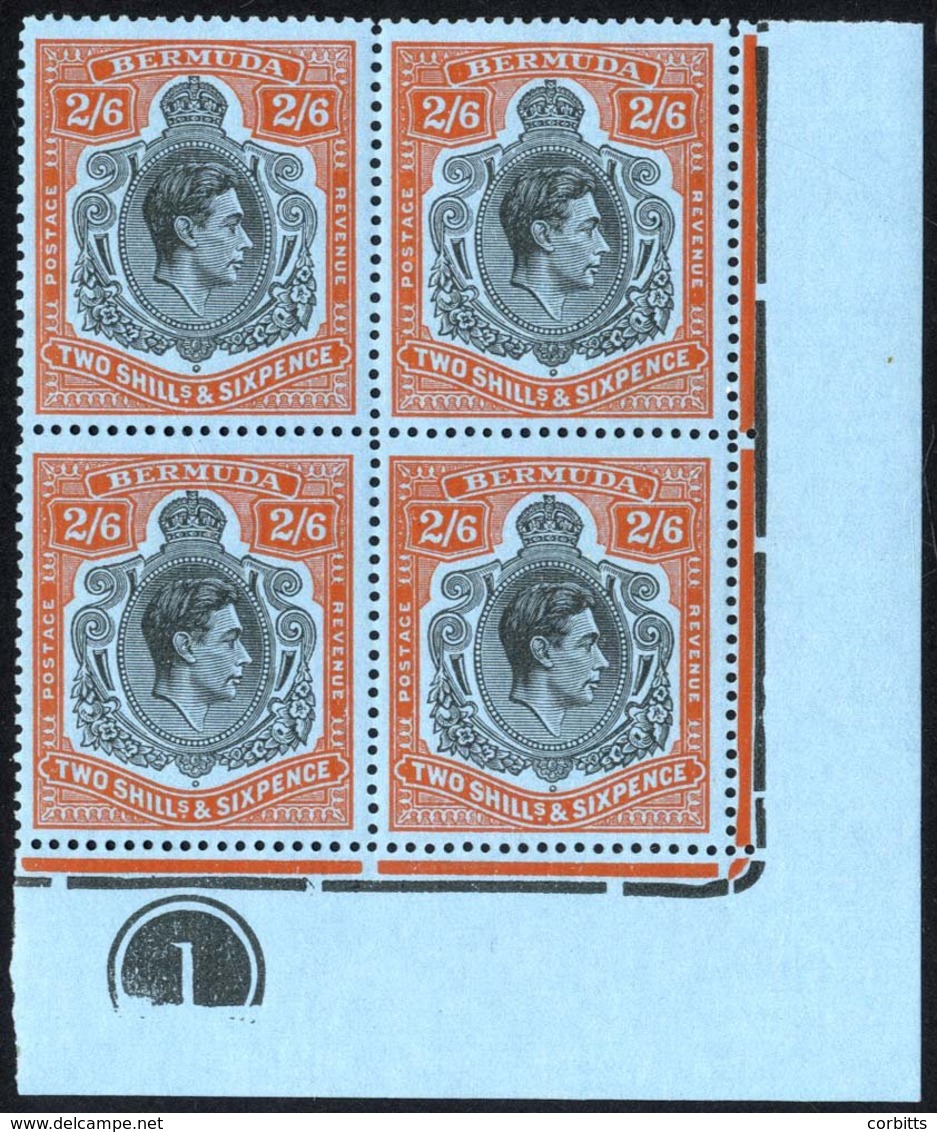 1950 2/6d Black & Orange-red Lower Right UM Plate Block Of Four, SG.117c. (4) - Andere & Zonder Classificatie