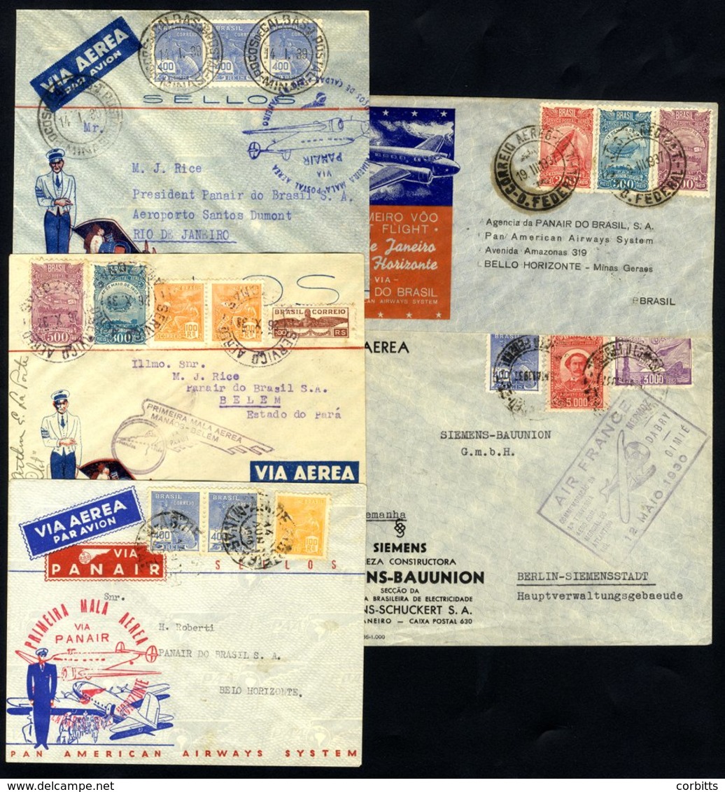 1933-40 First Flight Covers (5) 1933 Oct 28th Pan Air Manaos - Belen Company Cacheted Cover, 1937 Pan Air Rio - Bello Ho - Other & Unclassified