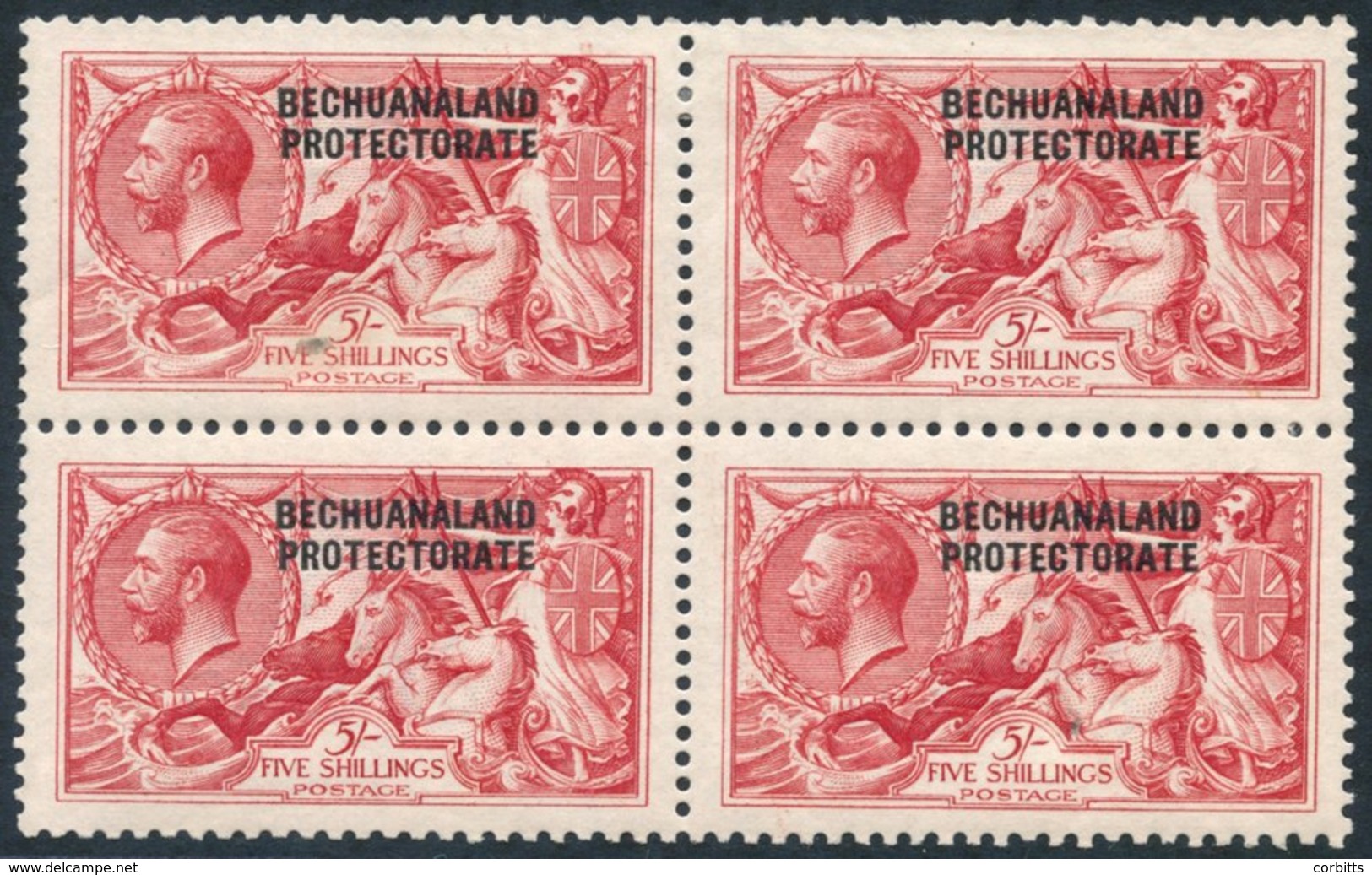 1914 Waterlow 5s Rose-carmine M Block Of Four, Minor Gum Bends, Few Short Perfs At Top, Upper Left Stamp Has Tiny Mark N - Autres & Non Classés