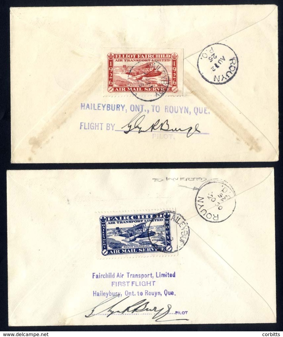 1925 Flown Covers (2) First Haileybury To Rouyn Franked 2c Admiral, Reverse 25c Red (Unitrade CL10), Tied Haileybury C.d - Autres & Non Classés